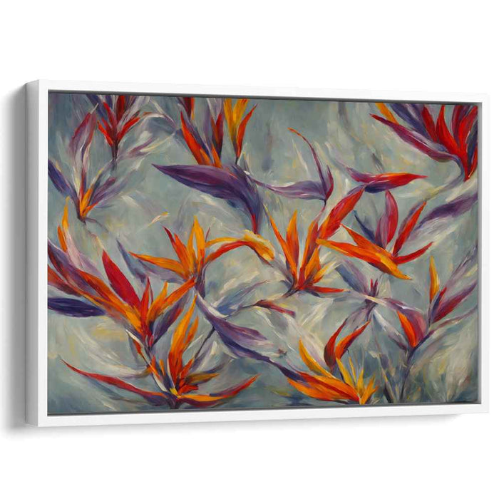 Floral Ember Dance: Abstract Flora in Fiery Orange and Deep Purple