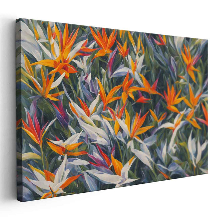 Feathered Bloom Symphony: Bird of Paradise Floral Impressionism Canvas Art