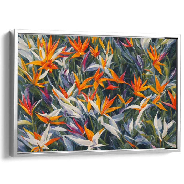 Feathered Bloom Symphony: Bird of Paradise Floral Impressionism Canvas Art