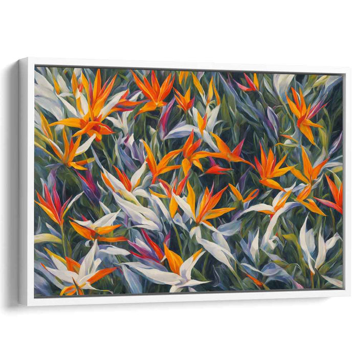 Feathered Bloom Symphony: Bird of Paradise Floral Impressionism Canvas Art