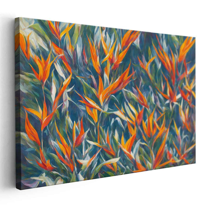 Flaming Botanicals: Lush Tropical Garden Canvas Art