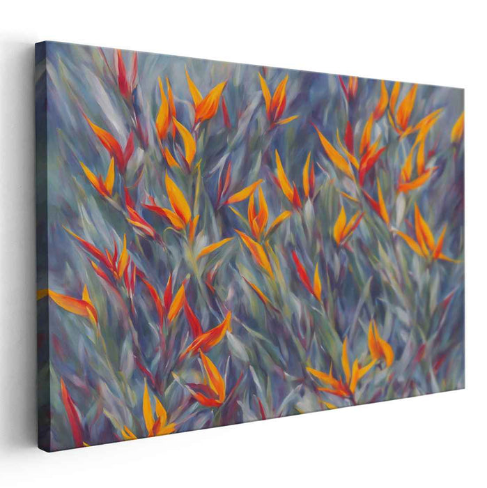 Avian Watercolor Symphony: Impressionist Bird of Paradise Floral Canvas Art Print