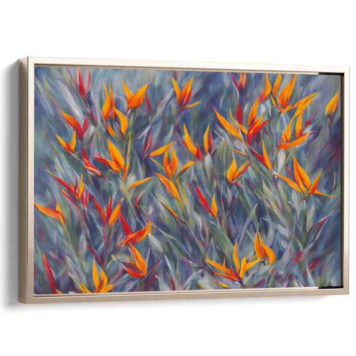 Avian Watercolor Symphony: Impressionist Bird of Paradise Floral Canvas Art Print