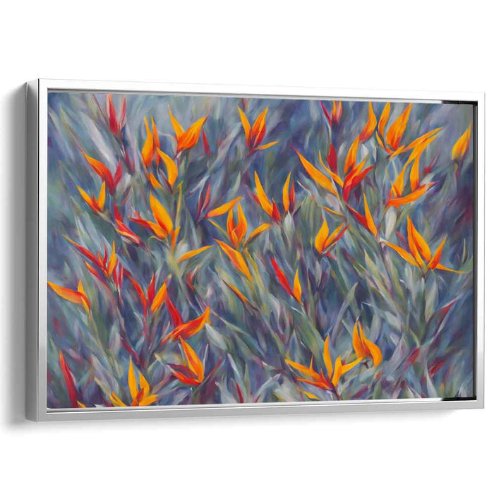 Avian Watercolor Symphony: Impressionist Bird of Paradise Floral Canvas Art Print