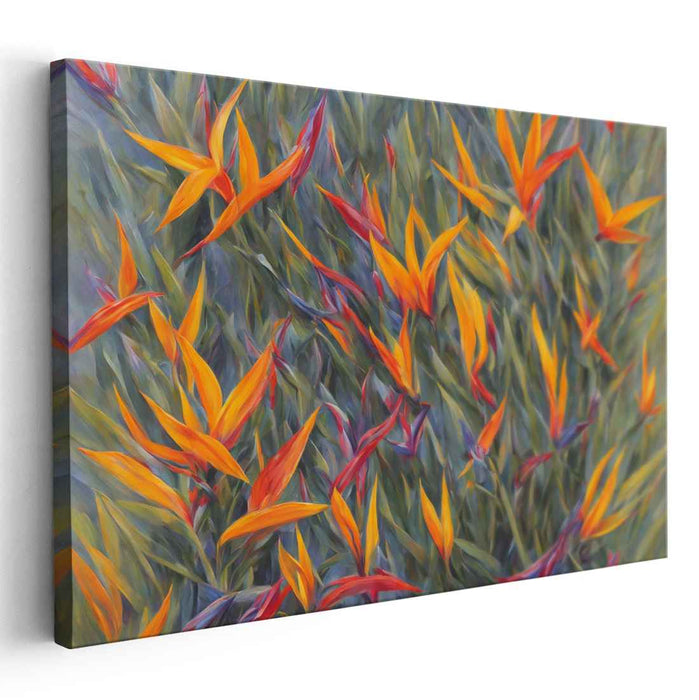 Flaming Flora: A Lush Dance of Heliconias Canvas Art Print