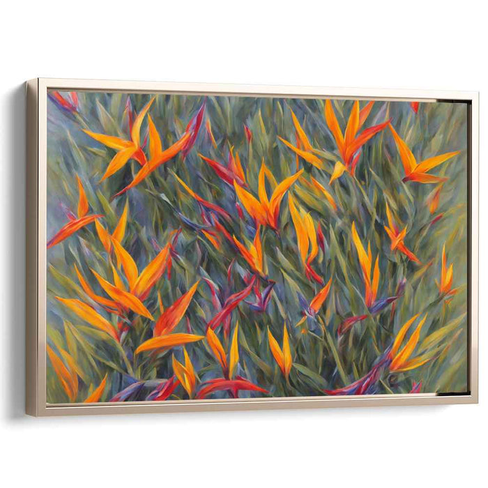 Flaming Flora: A Lush Dance of Heliconias Canvas Art Print