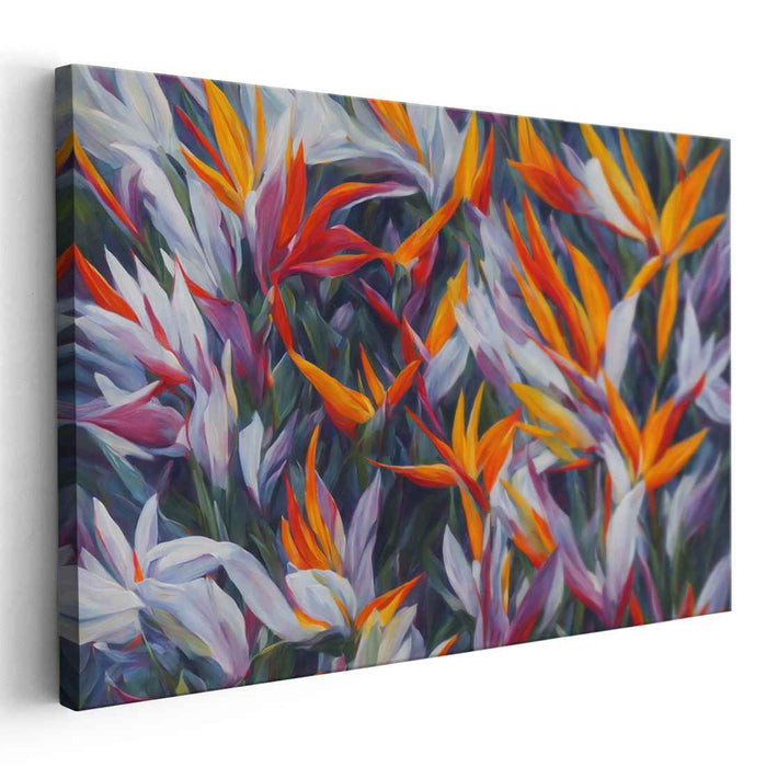 Ethereal Blossoms Dance Freely: Vibrant Bird of Paradise Floral Canvas Art Print