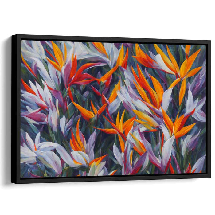 Ethereal Blossoms Dance Freely: Vibrant Bird of Paradise Floral Canvas Art Print