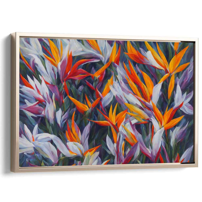 Ethereal Blossoms Dance Freely: Vibrant Bird of Paradise Floral Canvas Art Print