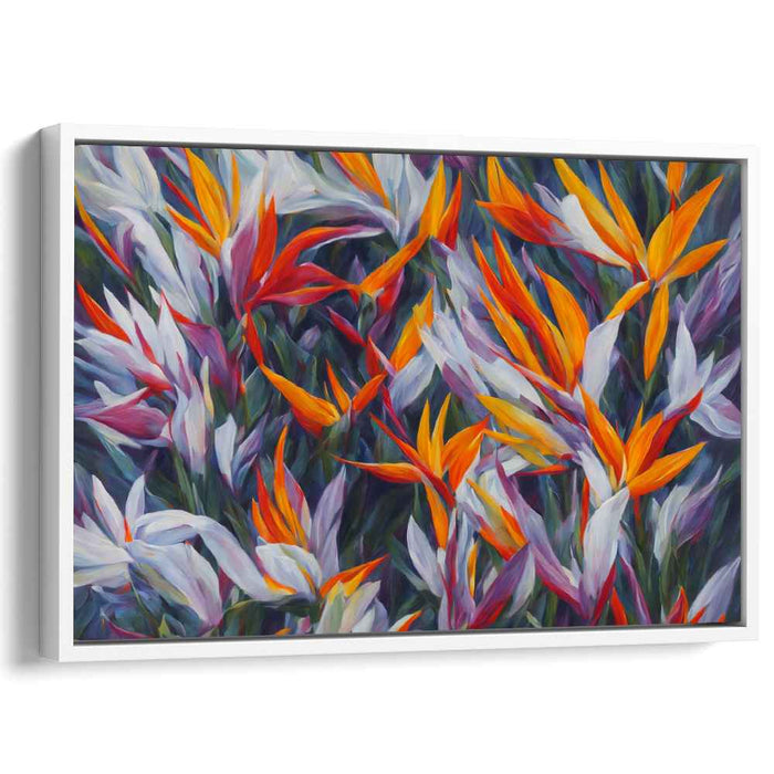 Ethereal Blossoms Dance Freely: Vibrant Bird of Paradise Floral Canvas Art Print