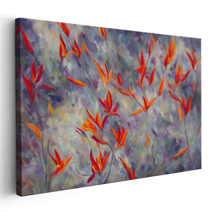 Paradise Fly Brushstrokes Symphony: Vibrant Bird of Paradise Impressionist Canvas Art Print
