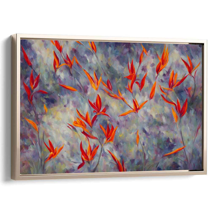 Paradise Fly Brushstrokes Symphony: Vibrant Bird of Paradise Impressionist Canvas Art Print
