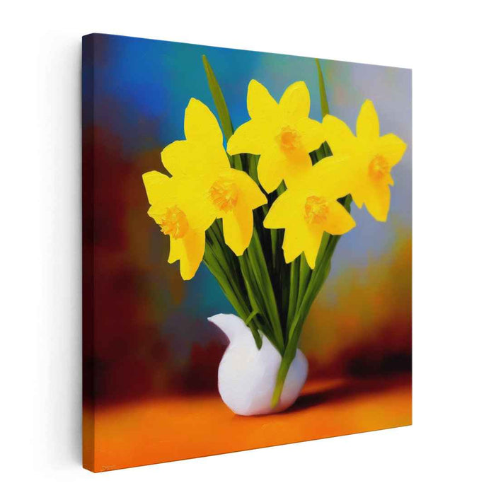 Lemonade Serenade: Vibrant Yellow Blooms in White Vase Canvas Art Print