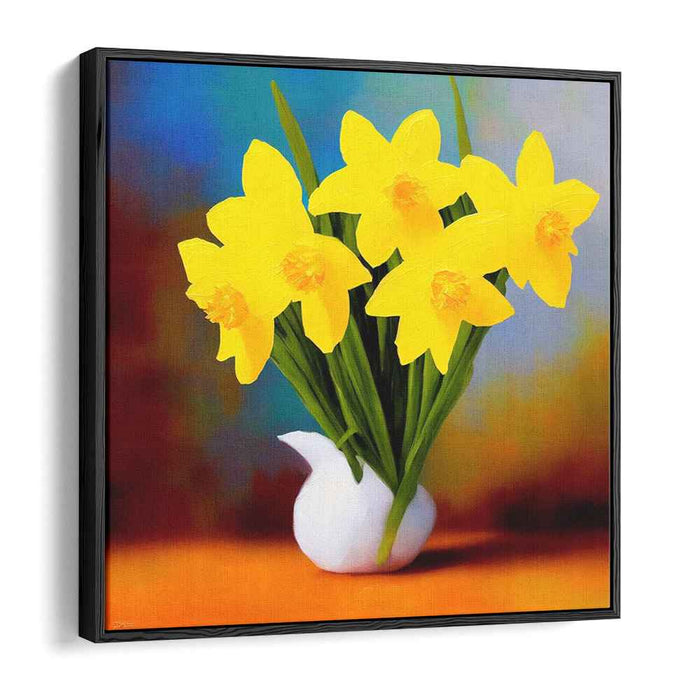 Lemonade Serenade: Vibrant Yellow Blooms in White Vase Canvas Art Print