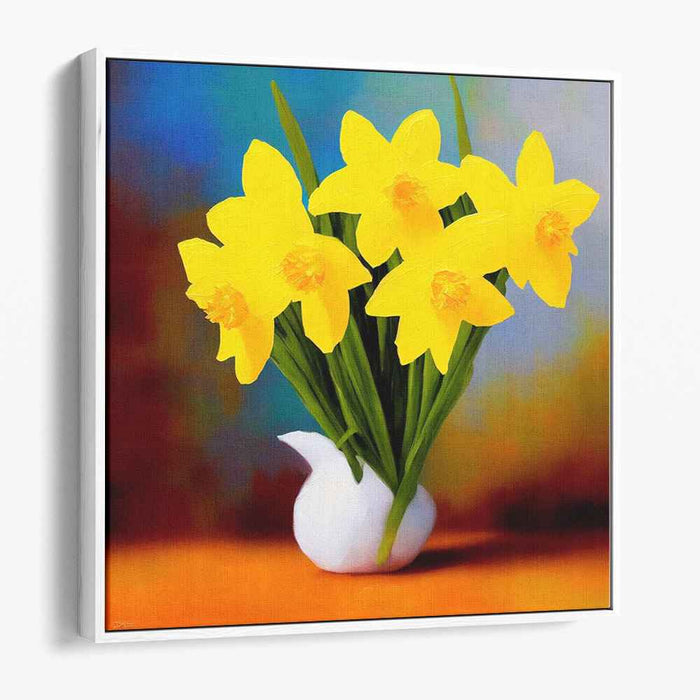 Lemonade Serenade: Vibrant Yellow Blooms in White Vase Canvas Art Print