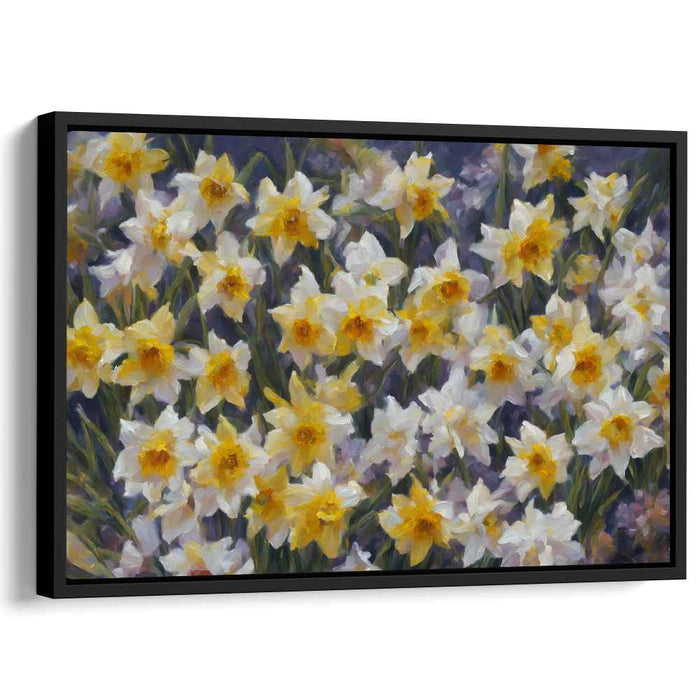 Dancing Sunbeams Symphony: Luminous Daffodil Meadow Impressionist Canvas Art Print