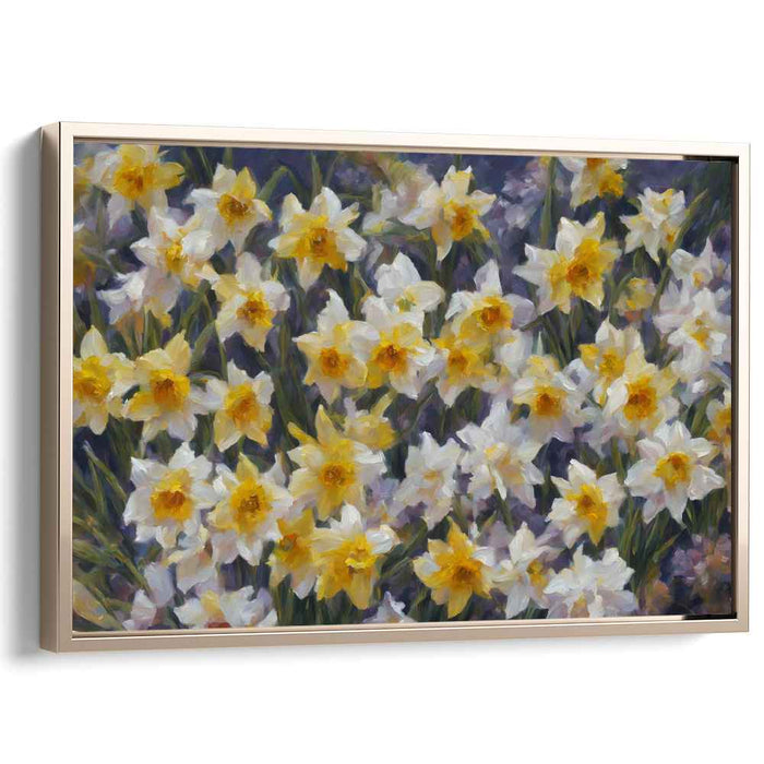Dancing Sunbeams Symphony: Luminous Daffodil Meadow Impressionist Canvas Art Print