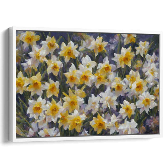 Dancing Sunbeams Symphony: Luminous Daffodil Meadow Impressionist Canvas Art Print