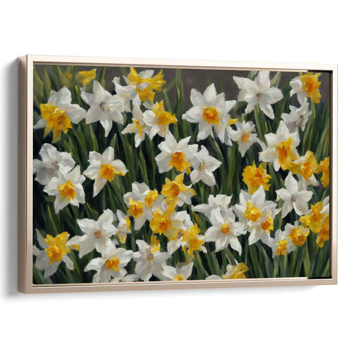 Dreaming in Yellow Meadows: Impressionist Daffodil Field Canvas Art Print