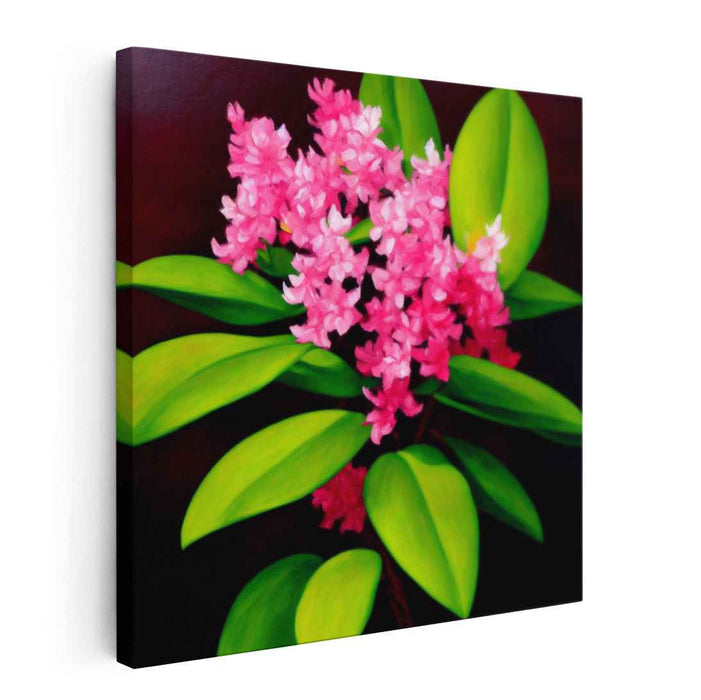 Whispering Petals Dance in Forest: Vibrant Pink Blooms on Green Foliage Canvas Art Print