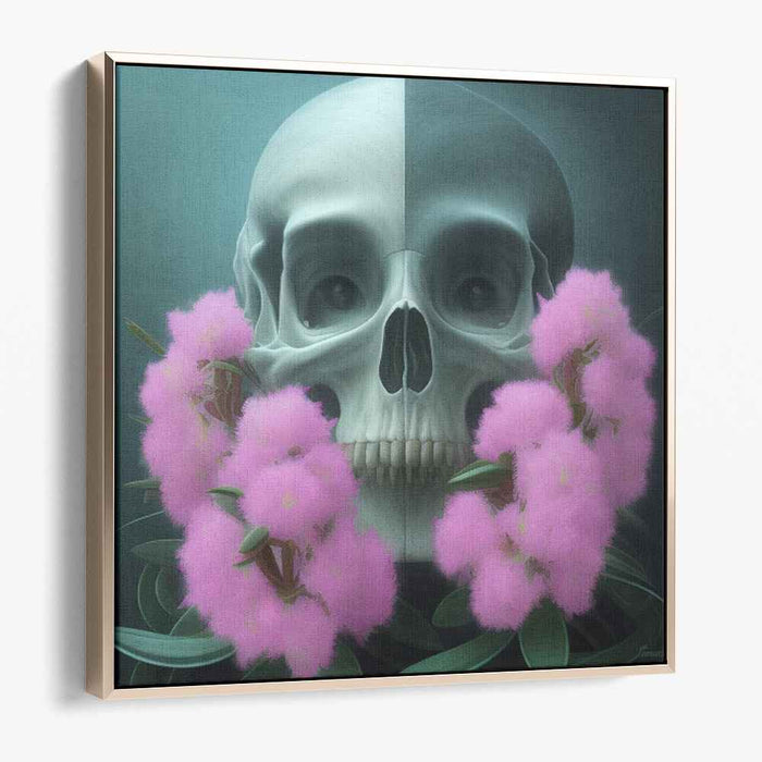 Ethereal Dichotomy: Surreal Skull and Blossoms Canvas Art Print