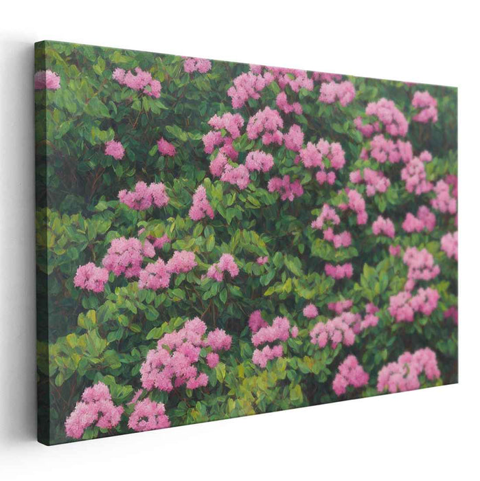 Blushing Blossoms Haven: Lush Pink Hydrangea Garden Canvas Art