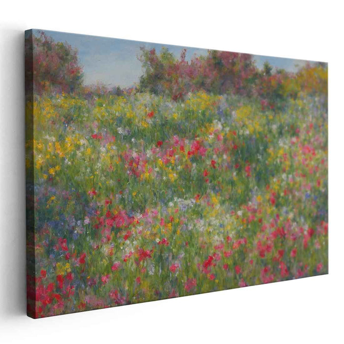 Canvas Meadow Whispers: Impressionist Wildflower Landscape Canvas Art Print