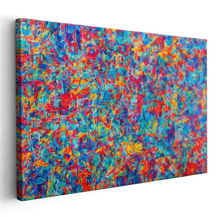 Fleeting Echoes of Midnight Fire: Abstract Expressionist Blue and Red Canvas Art Print