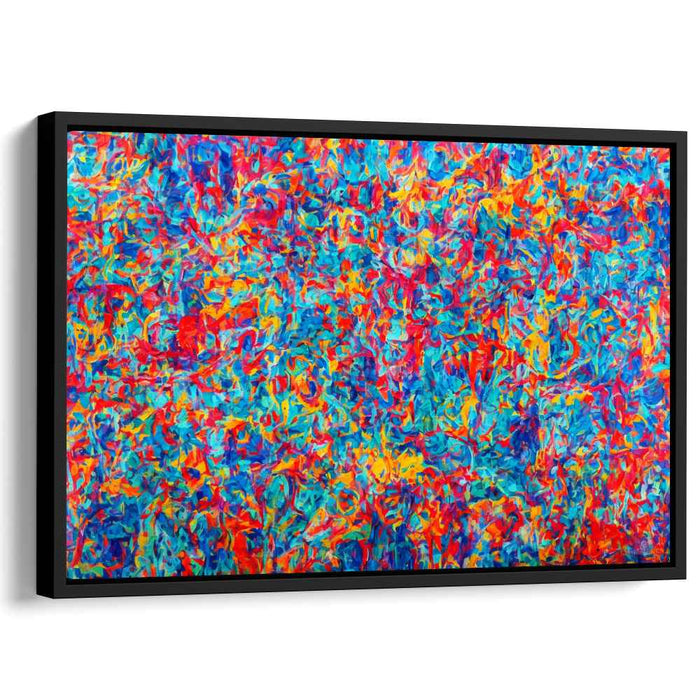 Fleeting Echoes of Midnight Fire: Abstract Expressionist Blue and Red Canvas Art Print