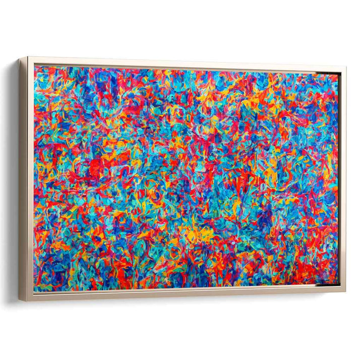 Fleeting Echoes of Midnight Fire: Abstract Expressionist Blue and Red Canvas Art Print