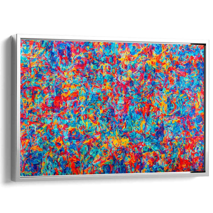 Fleeting Echoes of Midnight Fire: Abstract Expressionist Blue and Red Canvas Art Print
