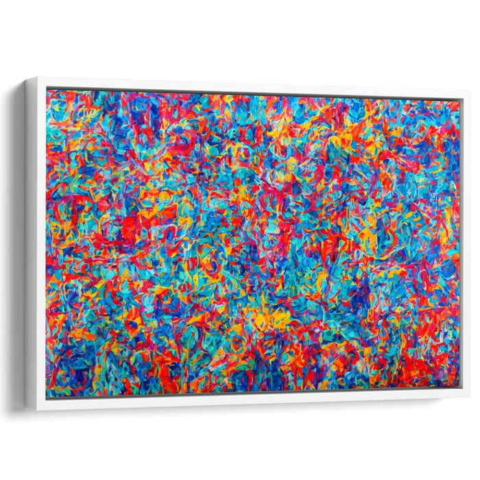Fleeting Echoes of Midnight Fire: Abstract Expressionist Blue and Red Canvas Art Print