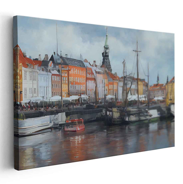Seafoam Symphony Harbor Hues: Vibrant Maritime Cityscape Canvas Art