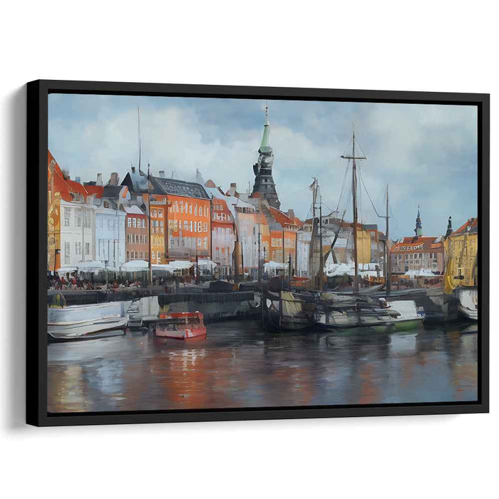 Seafoam Symphony Harbor Hues: Vibrant Maritime Cityscape Canvas Art