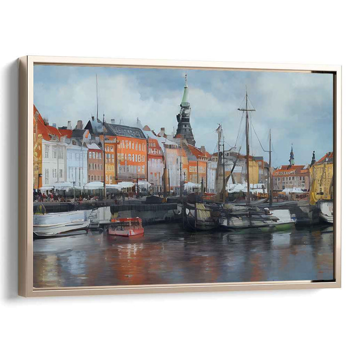 Seafoam Symphony Harbor Hues: Vibrant Maritime Cityscape Canvas Art