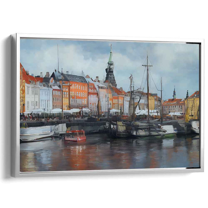 Seafoam Symphony Harbor Hues: Vibrant Maritime Cityscape Canvas Art