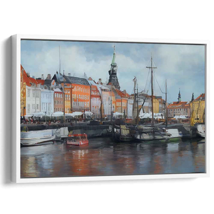 Seafoam Symphony Harbor Hues: Vibrant Maritime Cityscape Canvas Art