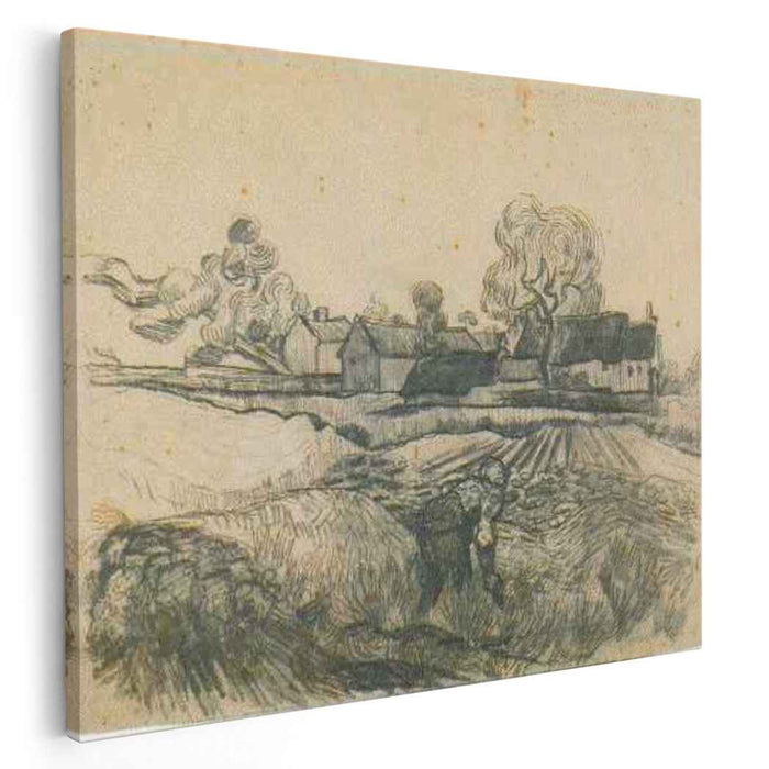 Cottages with a Woman Working in the Foreground (1890) by Vincent van Gogh