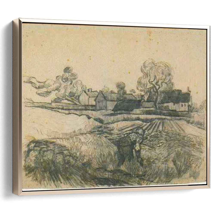 Cottages with a Woman Working in the Foreground (1890) by Vincent van Gogh