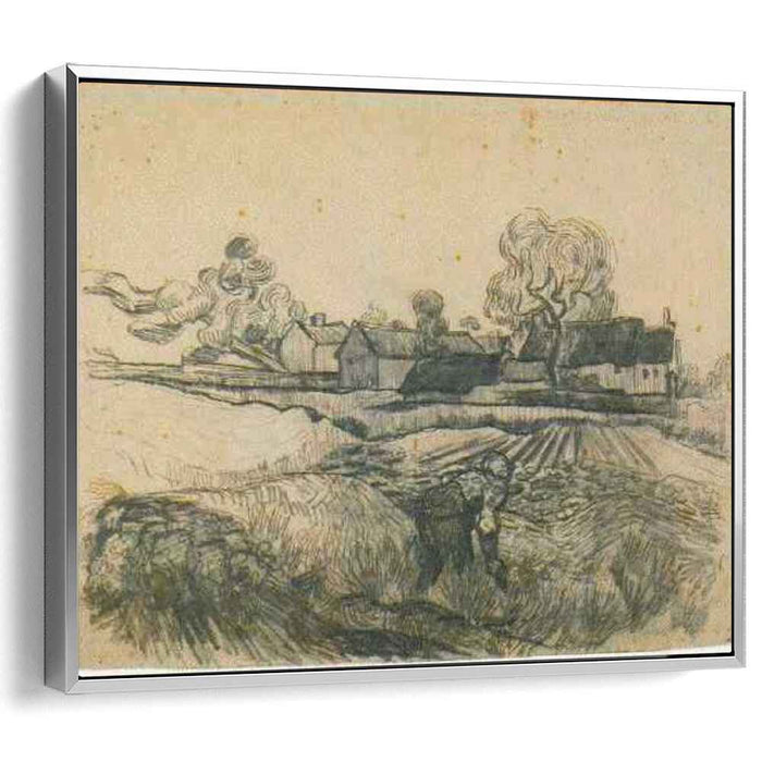 Cottages with a Woman Working in the Foreground (1890) by Vincent van Gogh