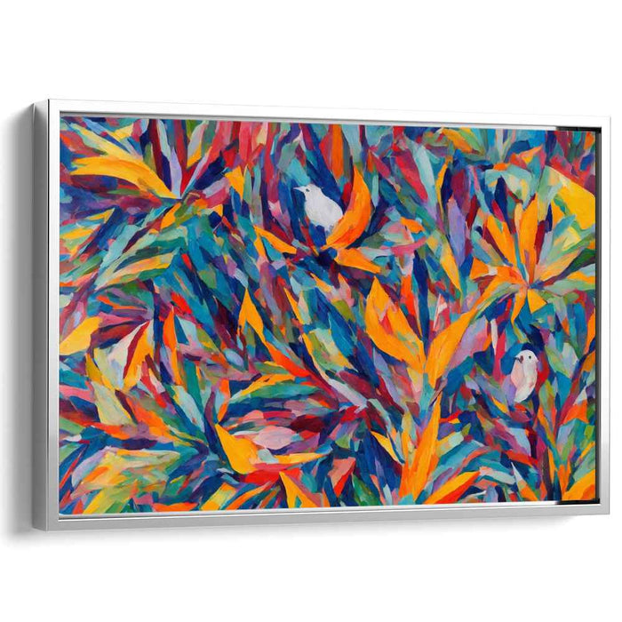 Colorful Jungle Harmony: Fauvist-Inspired Birds Among Foliage Canvas Art Print