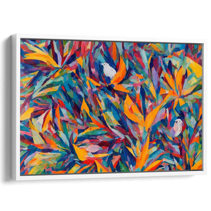 Colorful Jungle Harmony: Fauvist-Inspired Birds Among Foliage Canvas Art Print