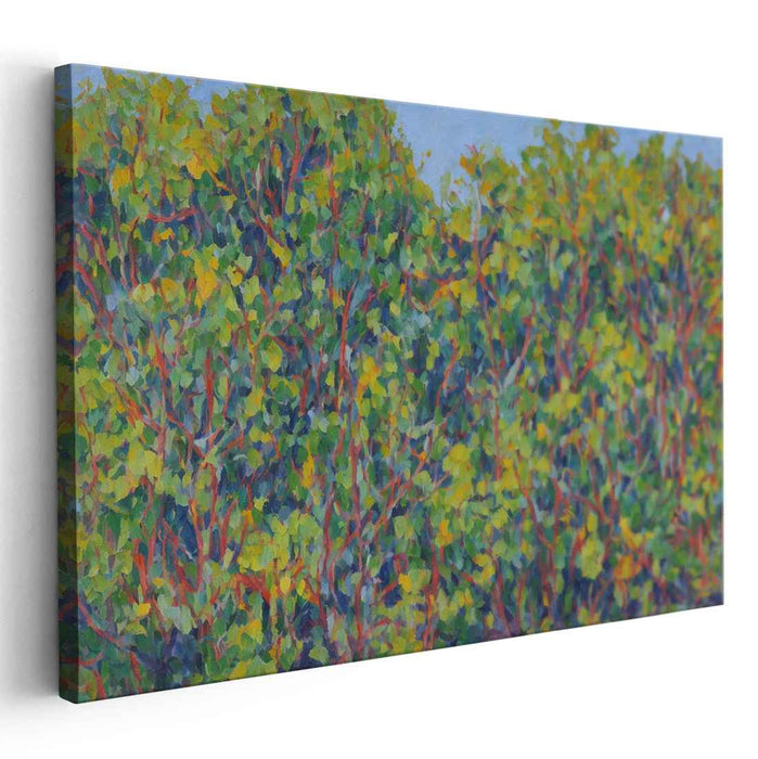 Whispers Of Dappled Shadows: Pointillist Forest Scene Canvas Art