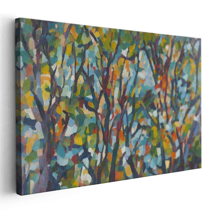 Enchanted Forest Mosaic: Cubist-Inspired Abstract Forest Canvas Art