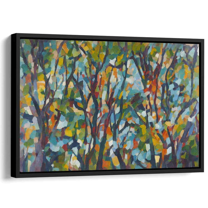 Enchanted Forest Mosaic: Cubist-Inspired Abstract Forest Canvas Art