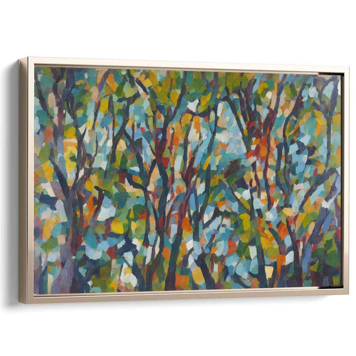 Enchanted Forest Mosaic: Cubist-Inspired Abstract Forest Canvas Art