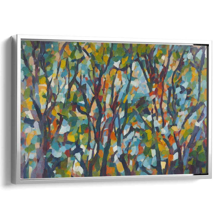 Enchanted Forest Mosaic: Cubist-Inspired Abstract Forest Canvas Art