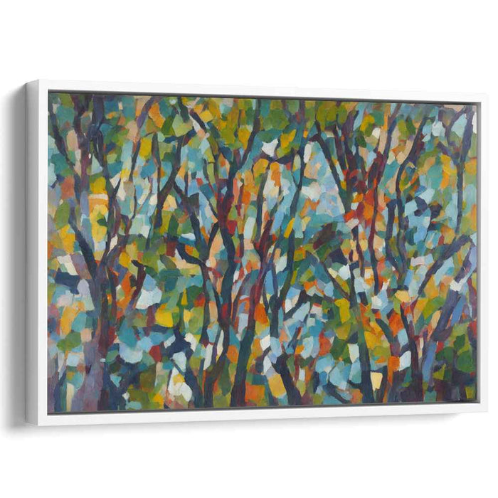 Enchanted Forest Mosaic: Cubist-Inspired Abstract Forest Canvas Art