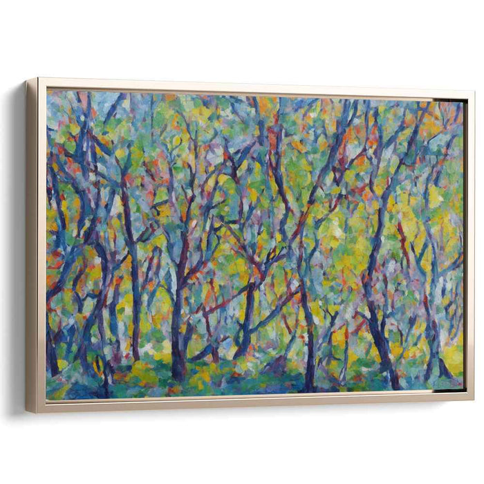 Dotted Arboreal Harmony: Pointillist Symphony of Colorful Branches Canvas Art Print