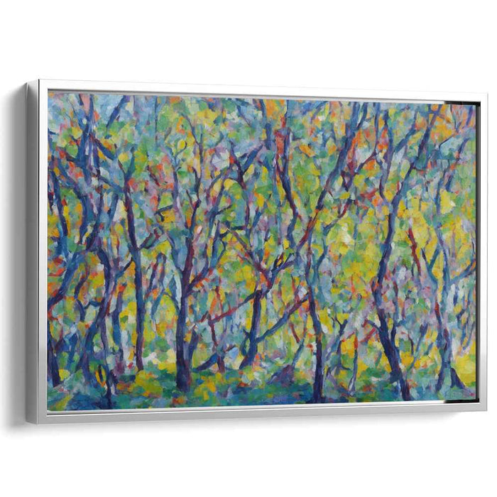 Dotted Arboreal Harmony: Pointillist Symphony of Colorful Branches Canvas Art Print
